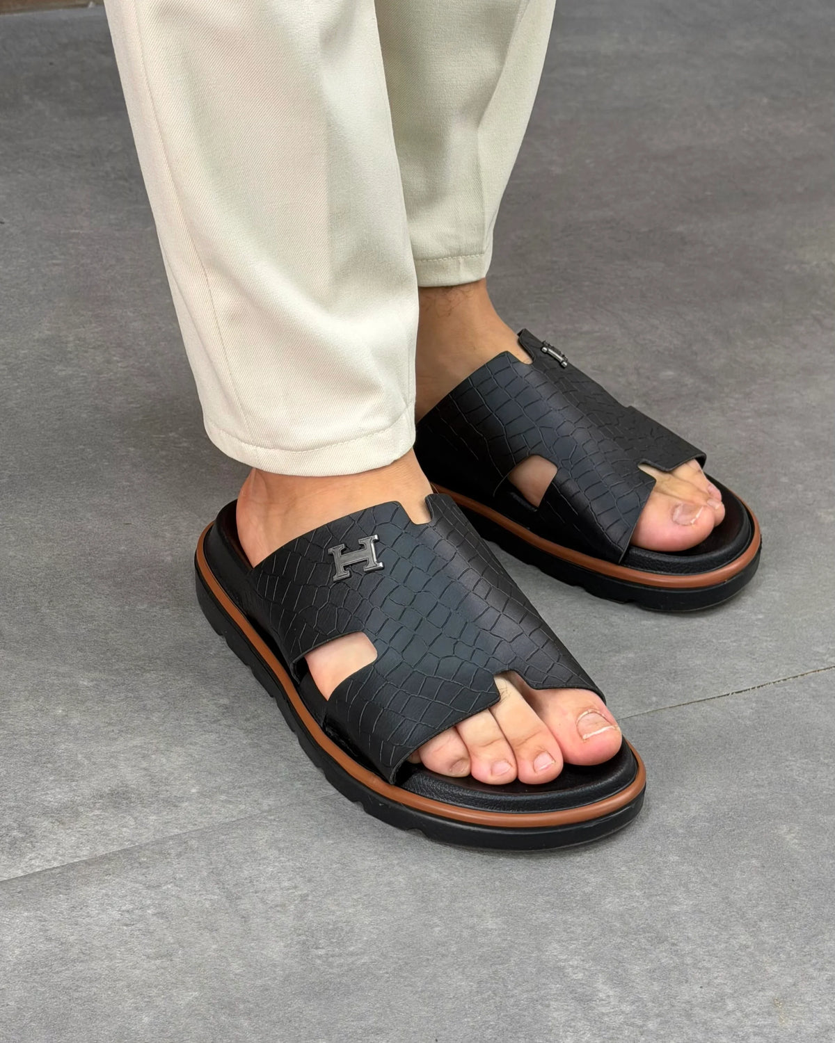 Sandales Style Hermes-Croco